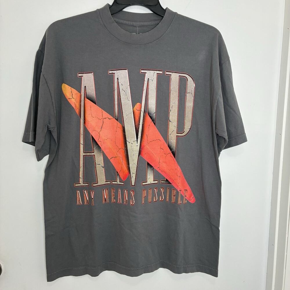 AMP Any Means Possible Gray And Orange Graphic Tshirt Men’s Large NWT